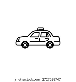 Este gráfico presenta un simple contorno en blanco y negro de un taxi, presentado como un icono aislado y símbolo para varias aplicaciones de diseño.