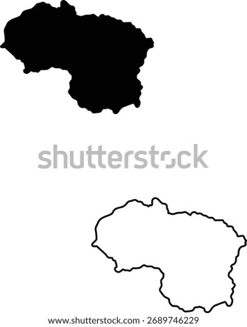 This graphic features a solid black map shape and its corresponding detailed black contour, representing an unknown region.