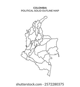 This graphic features a solid outline map of Colombia, illustrating its various political divisions. Essential for educational and reference purposes, it emphasizes regional boundaries.