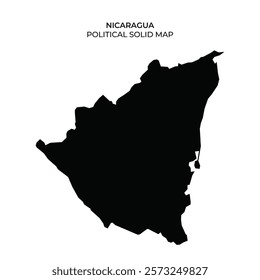 This graphic features a solid silhouette of Nicaraguas political boundaries, showcasing the countrys distinctive shape. It provides a clear representation of Nicaraguas geographical layout.