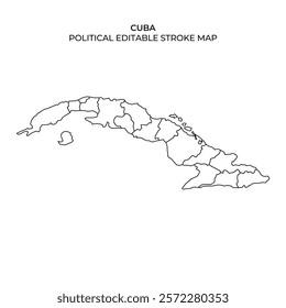This graphic features a stroke map of Cuba, highlighting its political boundaries. Ideal for educational purposes, presentations, and design projects, it offers clear geographic details.