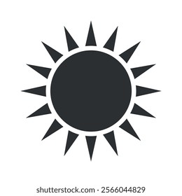 This graphic features a sun vector icon, showcasing a circular shape with pointed rays. It is ideal for use in designs related to warmth, brightness, and nature.