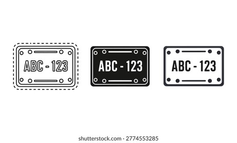 This graphic features three distinct styles of license plates, each displaying the identifier 'ABC-123'. It's suitable for automotive themes, identification concepts, or design elements in advertising and web projects.