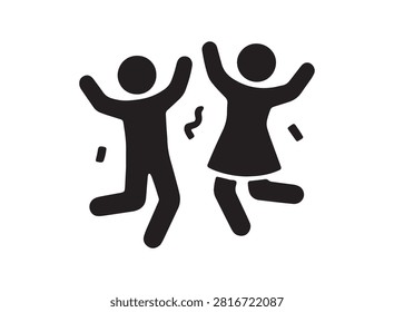 This graphic features two sisters depicted in a black silhouette style, raising their arms in a joyful celebration, ideal for sister's day concepts. The distinctive silhouette style offers a clean and modern aesthetic.