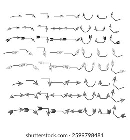 This graphic features a variety of arrow and hand pointer icons in various shapes and directions, suitable for presentations, web design, or any project requiring directional cues.