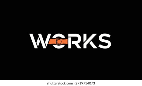 Este gráfico presenta la palabra 'WORKS' en letras blancas en negrita sobre un fondo negro. La letra 'O' se reemplaza creativamente por una naranja