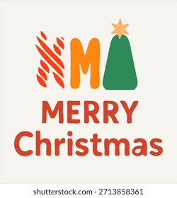 Este gráfico presenta las palabras Navidades alegres en una fuente naranja y verde juguetona. La 'M' está estilizada como un árbol de Navidad verde con un adorno de estrella.