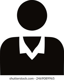 This is a graphic icon for a person. It features a simplistic, stylized design with a white outline and black fill.