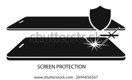 This graphic illustrates the importance of screen protection for electronic devices, contrasting a shattered screen with one safeguarded by a protective shield.