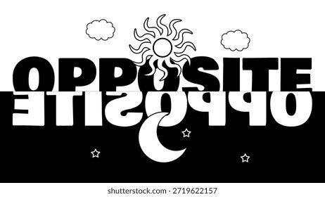 Diese grafische Illustration zeigt das Konzept des "entgegengesetzten Tages", einer Kombination aus Schwarz und Weiß, Sonne und Mond, Tag und Nacht, und umgekehrten und gespiegelten Wörtern. Am 25. Januar gegenüber.
