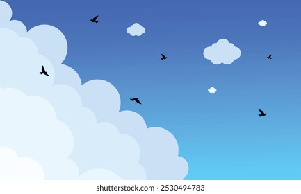 Esta ilustración gráfica presenta un cielo azul sereno con suaves nubes blancas, perfecto para fondos, Diseño web o proyectos de temática natural. Escalable y personalizable para uso digital e impreso.