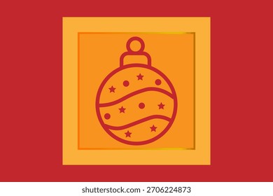 Esta é uma ilustração gráfica com um esboço detalhado de um enfeite de Natal ou uma bolha. O contorno é colorido de vermelho-laranja profundo.