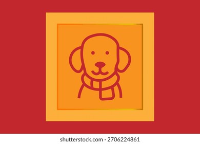 Esta es una ilustración gráfica que presenta un contorno simple de la cabeza de un perro con una bufanda. El contorno está coloreado de un rojo-naranja profundo.