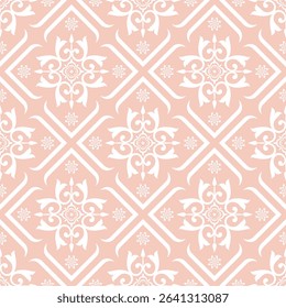 This graphic is an oriental pattern mixed with Talavera style in soft pink and white tones. It is suitable for wallpaper, printed fabric, textile design or home decoration.