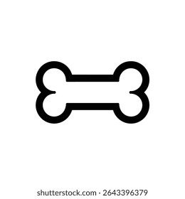 This graphic presents a clean, minimalist black outline of a dog bone centered on a white background, perfect for pet-related designs or veterinary services.