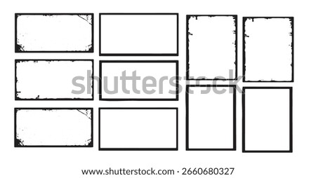 This graphic presents a collection of black frames on a white backdrop, some displaying a distressed, grungy texture, while others maintain a clean, crisp, rectangular outline