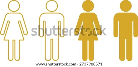 This graphic presents a comprehensive set of four distinct human gender icons, meticulously designed for clarity and universal recognition. It includes both a female and a male figure, each rendered in two styles: a clean, minimalist outline and a bold, solid silhouette. These versatile pictograms are perfect for a myriad of applications, such as indicating public restrooms, creating user profile avatars, representing demographic data in reports, or signifying human presence in various informational contexts. The simple black-and-white color scheme enhances readability and adaptability across different platforms and designs, making it an essential visual asset for web developers, graphic designers, and anyone needing clear, concise, and inclusive human representation.