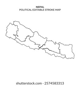 This graphic presents a political outline map of Nepal, highlighting various administrative regions. The map features clear delineations for easy editing and usage in projects.