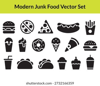 Diese Grafik präsentiert eine Reihe von schwarzen Silhouette Junk Food Icons, bietet eine wertvolle Design-Ressource mit einem bequemen transparenten Hintergrund.