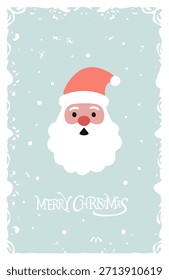 Este gráfico presenta un simple retrato de Santa Claus de cara redonda contra un fondo azul claro con textura y afligido que sugiere nieve.