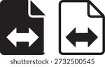 This graphic presents two card-shaped icons, contrasting filled black and outlined white designs, both featuring double-headed arrows indicating file transfer or data exchange between systems. high-quality professional detailed modern elegant stylish clean crisp vibrant colorful