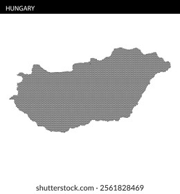 This graphic represents Hungary through a dotted outline on a stylized background, showcasing its geographic shape.