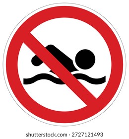 This graphic represents a "no swimming" warning, perfect for use at dangerous bodies of water, private pools, or restricted waterfronts.