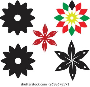 This graphic set features a floral design, likely a single flower or a collection of flower elements, in CMYK with grayscale options.