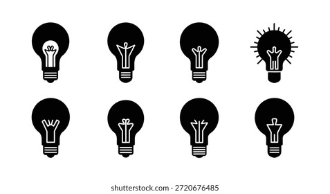 Este gráfico mostra diferentes projetos de lâmpadas em um estilo de silhueta preta impressionante.