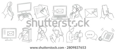This graphic showcases diverse ways people connect, from traditional mail and phone calls to modern digital messaging and online correspondence
