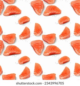 This graphic showcases a salmon sashimi pattern, capturing the elegance of Japanese cuisine. The repeated design highlights freshness and is ideal for culinary or cultural themes.