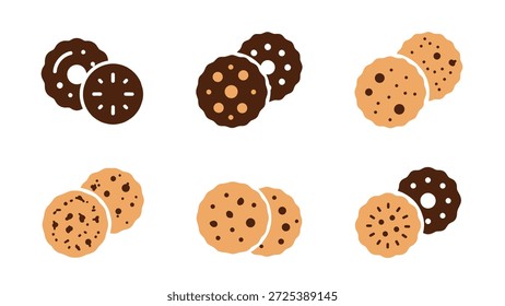 Este gráfico mostra várias ilustrações de cookies em vários estilos. As imagens apresentam diversas formas e padrões, principalmente em tons de marrom e bege, organizados contra um pano de fundo branco. A composição sugere um estilo limpo e ilustrativo, adequado para conteúdo educativo ou publicidade.