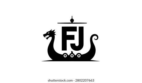 This graphic showcases a stylized illustration of a Viking longship. The black and white composition features a simplified design with strong lines. The artwork might be suitable for various applications, including print and digital media. The design could be employed in logos, branding materials, or decorative elements.