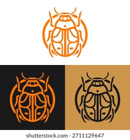 This graphic showcases a stylized insect design, rendered in a geometric style, featuring clean lines and orange coloring. The artwork is set against various backgrounds, including white, black, and gold. The composition employs a minimalist approach suitable for a range of creative and commercial applications. Its adaptability allows usage in diverse settings.