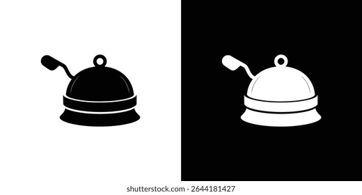 This graphic showcases two covered serving dishes, one in black on a white background, the other in white on black, employing a color inversion design approach.