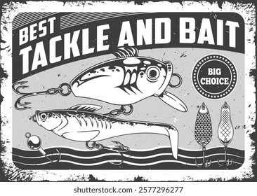 This graphic showcases various fishing lures and baits available for anglers. It features detailed illustrations of popular tackle styles perfect for improving fishing success.