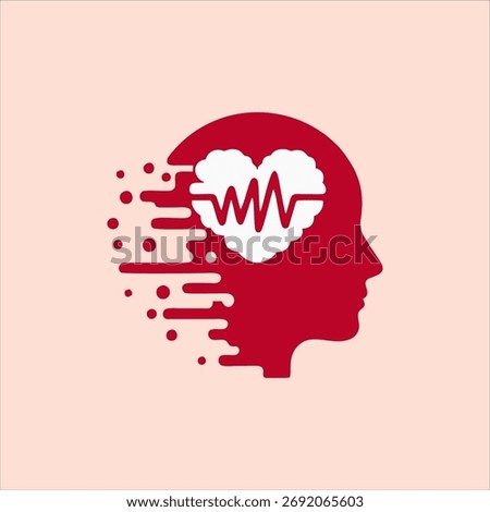 This graphic shows a heart rate monitor inside a human head, representing mental and cardiac health