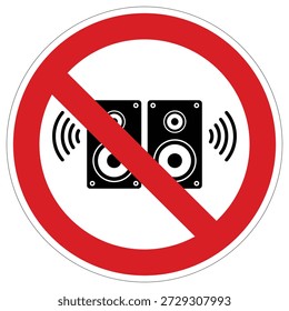 This graphic shows two crossed-out speakers, representing a clear prohibition against loud music or excessive noise in specific environments.