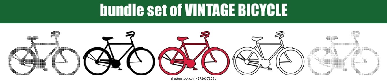 Esta Ilustración vectorial gráfica presenta un conjunto de Paquete curado de bicicletas vintage que se muestran horizontalmente sobre un fondo blanco limpio