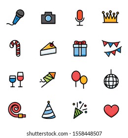 This is graphics vector Illustration icons. Ready to use for websites, social medias, presentations, applications, info graphic and illustrations. Happy party celebrate color icons vector.