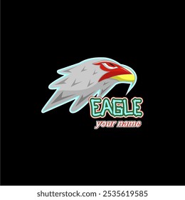 This is a gray eagle head vector logo, a fierce character, suitable for gaming logos, gaming groups, communities, installations, t-shirts, stickers, posters, banners, icons, food products, etc.