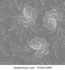 This gray seamless floral pattern is suitable for the design of fabrics, wallpaper and more.