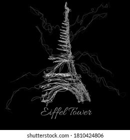 this is a gray and white line graffiti abstract art illustration vector with the word "EIFFEL TOWER"