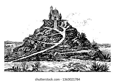  This great pyramid looks like the grassy hill along with church. It is very large area containing pyramid vintage line drawing.