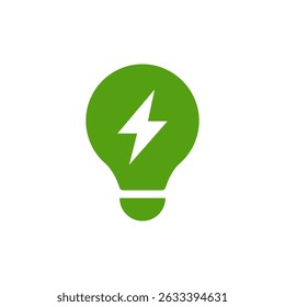 This green lightbulb icon with a lightning bolt symbolizes energy efficiency and ecological awareness, ideal for sustainable design projects promoting environmental consciousness and innovation
