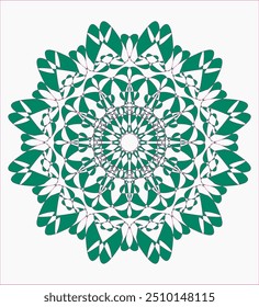 This green mandala symbolizes growth, balance, and nature’s connection. The intricate patterns reflect life’s energy and abundance, with green representing freshness, hope, and new beginnings.