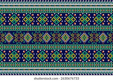 This green-tone textile pattern features tribal-inspired geometric motifs, reflecting ethnic fabric beauty. Ideal for vector textile design, it adds a cultural touch to any creative project.

