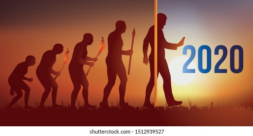 This greeting card takes Darwin’s theory of evolution back to modern times and the man of today who holds a smartphone in his hand.