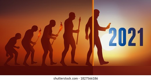 This greeting card takes Darwin’s theory of evolution back to modern times and the man of today who holds a smartphone in his hand.