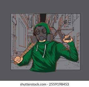 This gritty illustration captures a hooligan in a dark alley, embodying urban rebellion and raw energy. Perfect for fans of street art and edgy urban culture!